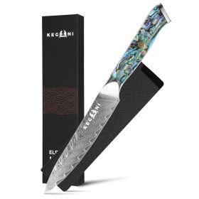 Kegani Damascus Kitchen Utility Knife, 5 Inch Paring Knife With Sheath 67 Layers VG-10 Core Petty Knife, Resin Handle Real Shell Filled FullTang