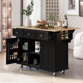 Kitchen Cart With Rubber Wood Flip Top