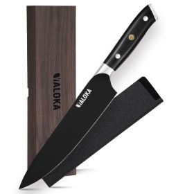 8 Inch Chef Knife Japanese Chef's Knife 7Cr17MoV High Carbon Steel Japanese Knife Full Tang G10 Handle Black Titanium Coated Blade Professional C