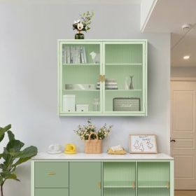 Modern Double Door Wall Cabinet With Glass Door With Three Levels Of Storage For Entrance Living Room, Bathroom, Dining Room, Mint Green Unavaila