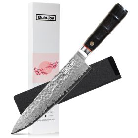 Qulajoy 8 Inch Japanese Chef Knife,67 Layers Damascus VG-10 Steel Core,Professional Hammered Kitchen Knife,Handcrafted With Ergonomic Bamboo Shap