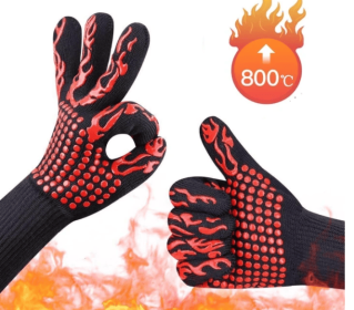 Reusable BBQ Grill Mesh Bag Non-stick Barbecue Baking Isolation Pad Outdoor Picnic Camping BBQ Kitchen Tools (Option: 1 pair BBQ gloves)