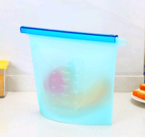 Silicone fresh-keeping bag vacuum sealed bag food  storage bag refrigerator food fruit storage bag (Option: Blue-1500ml)